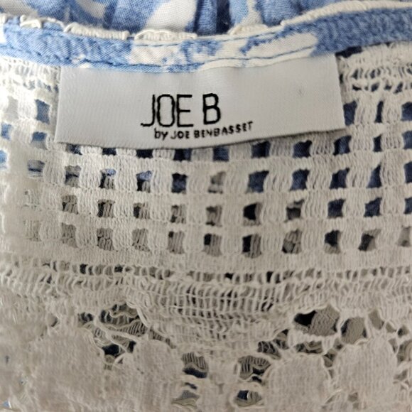 💎Joe B by Joe Benbasset Floral Ruffle Lace Boho Blue And White Romper - Picture 3 of 11